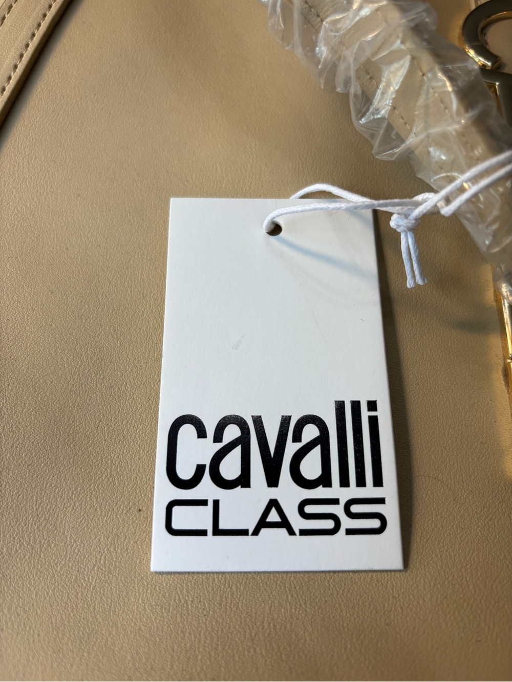 Cavalli Tan Leather Logo Tote - Picture 2 of 3